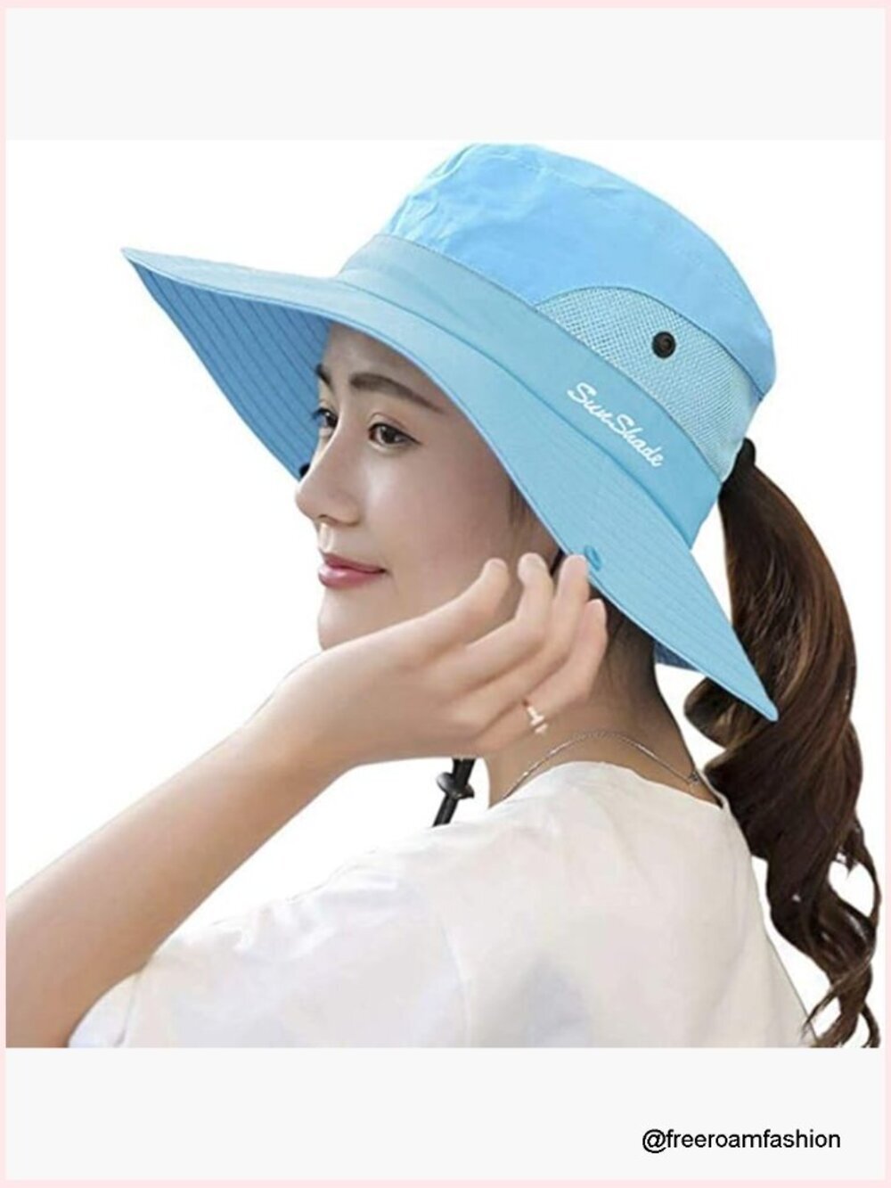 Sun Hat with Ponytail Hole, UPF 50+ Wide Brim Bucket Hat for Hiking Fishing